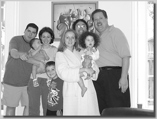 Yaacov, Mara, Orly, Jordan, Hannah, Marisa, Ruthie and Dennis at Channah and David's house before leaving for our cruise.